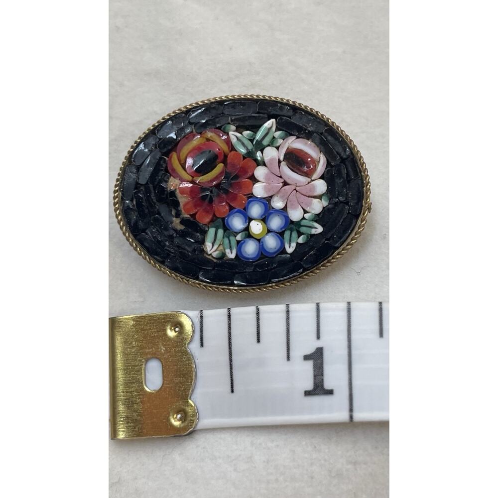Vintage Italy 1930s or Earlier Micro‎ Mosaic Brooch Pin Multicolor Floral Marked